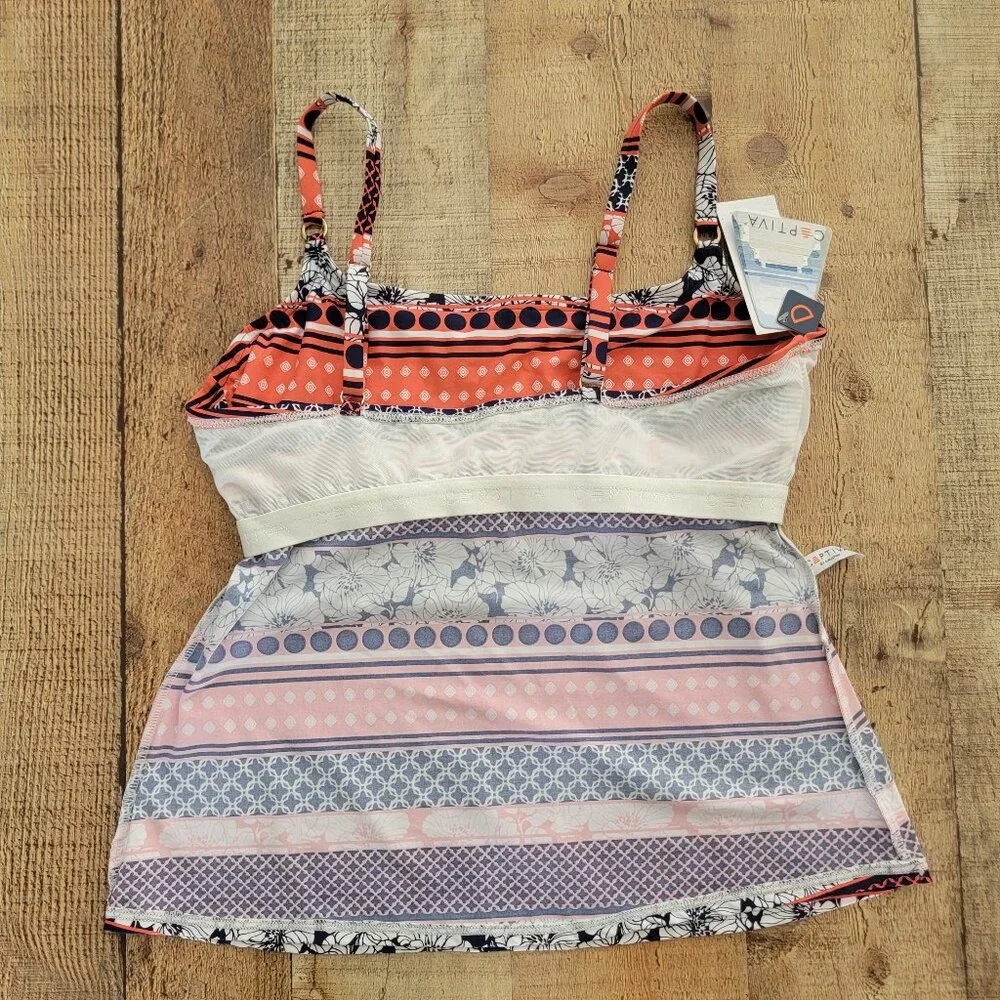 Captiva Coral and Navy Print Tankini Bathing Suit - Picture 7 of 16